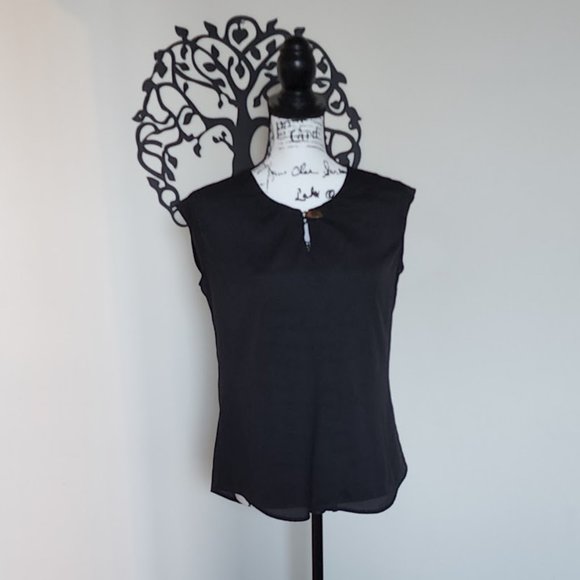 The Limited Silky Gathered Keyhole Neckline with Gold Clasp Sleeveless Blouse - Picture 3 of 8